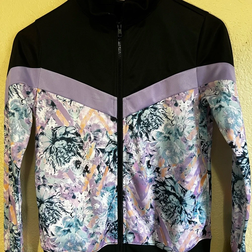 Girls, two-piece, tracksuit, purple and black